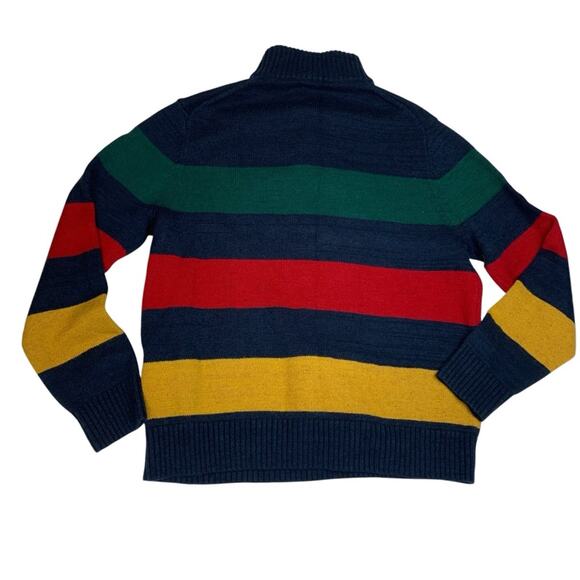 Lands End Mens XL knit stripe retro sweater button neck polo blue color wool - Picture 2 of 10